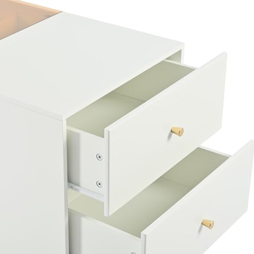 White Glass Top 6 Drawer Wooden Closet Storage Cabinet X713