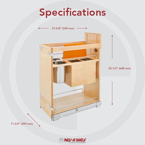 11 Inch Base Pullout Kitchen Cabinet Organizer with Stainless Steel Utensil Storage Bin Z316415