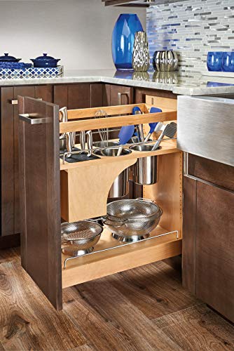 11 Inch Base Pullout Kitchen Cabinet Organizer with Stainless Steel Utensil Storage Bin Z316415