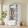 White 3-Door Wardrobe Closet with 1 Drawer and Top Cabinet F482