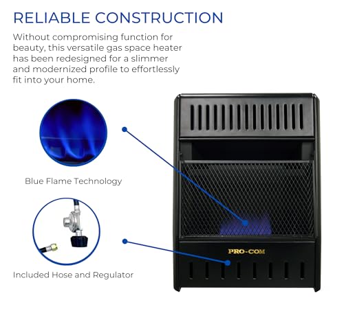 Ventless Propane Gas Blue Flame Space Heater, 10000 BTU, Black B179