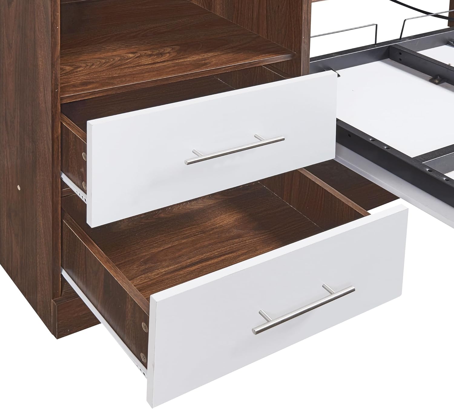Twin Murphy Bed with Storage Drawers, White Wood G5986