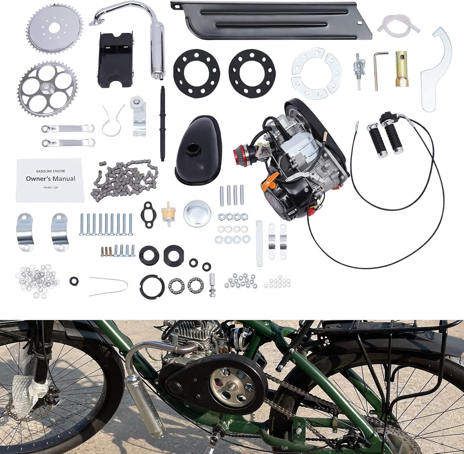 4 Stroke 100cc Single Cylinder Motor Engine Gas Motorized Bicycle DIY Kit 3HP Z40978
