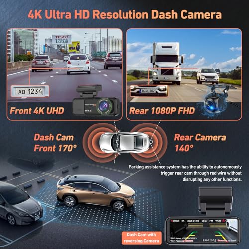 4K Dash Cam Front and Rear with 32GB Card M840