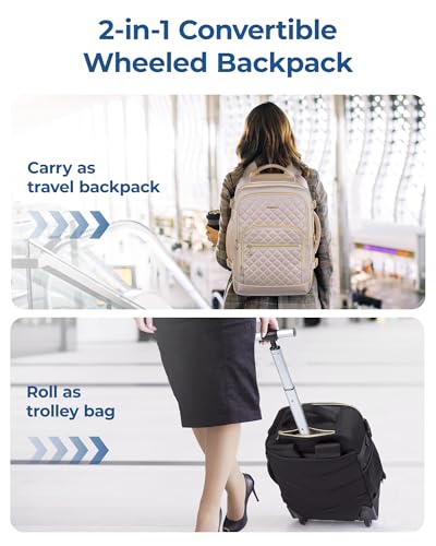 Black 17 Inch Rolling Backpack with Wheels A389