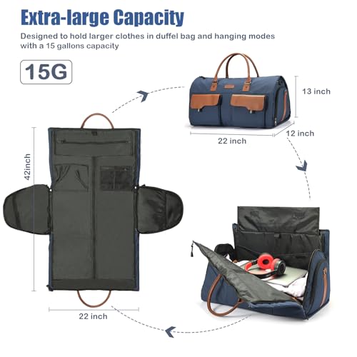 Convertible Garment Bag, Leatheret Carry on Travel Duffel Bag with Shoe Compartment, 2 in 1 Hanging Suit Bag (Brown) A57271