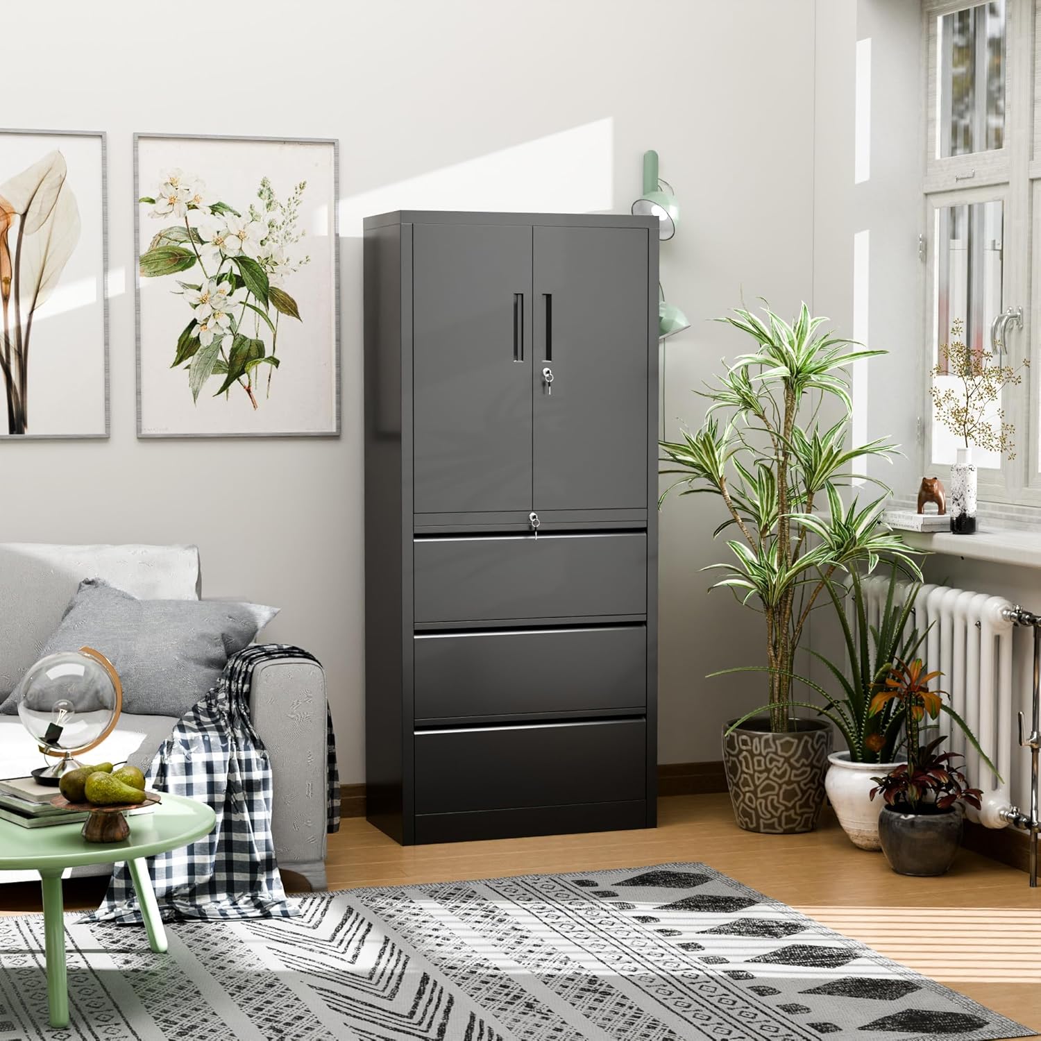 Black 3 Drawer Metal File Cabinet with Lock X336