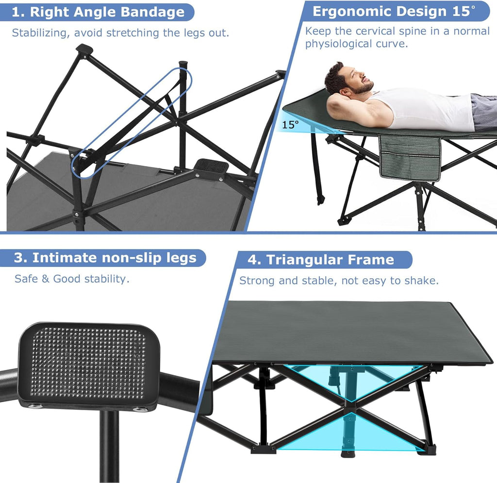 Camping Cot with Thick Mattress Heavy Duty 500LBS 1200D Double Layer Oxford R912