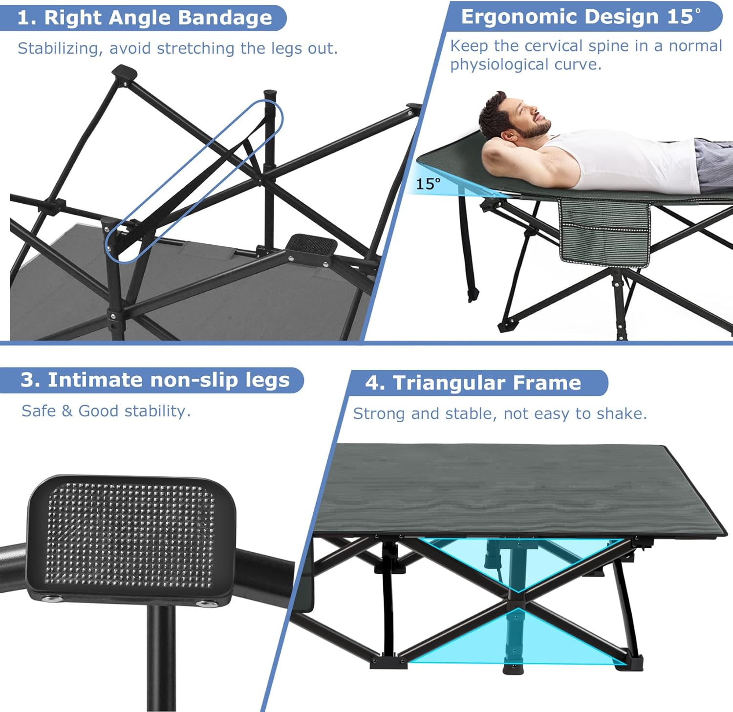 Camping Cot with Thick Mattress Heavy Duty 500LBS 1200D Double Layer Oxford R912