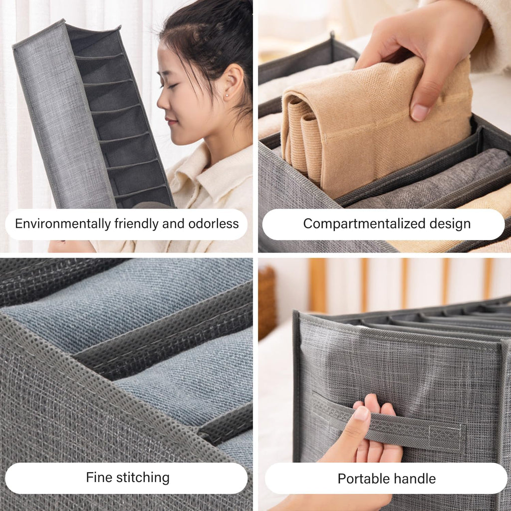 4 Packs 6-Compartment Clothes Organizer Drawer With Handles S649