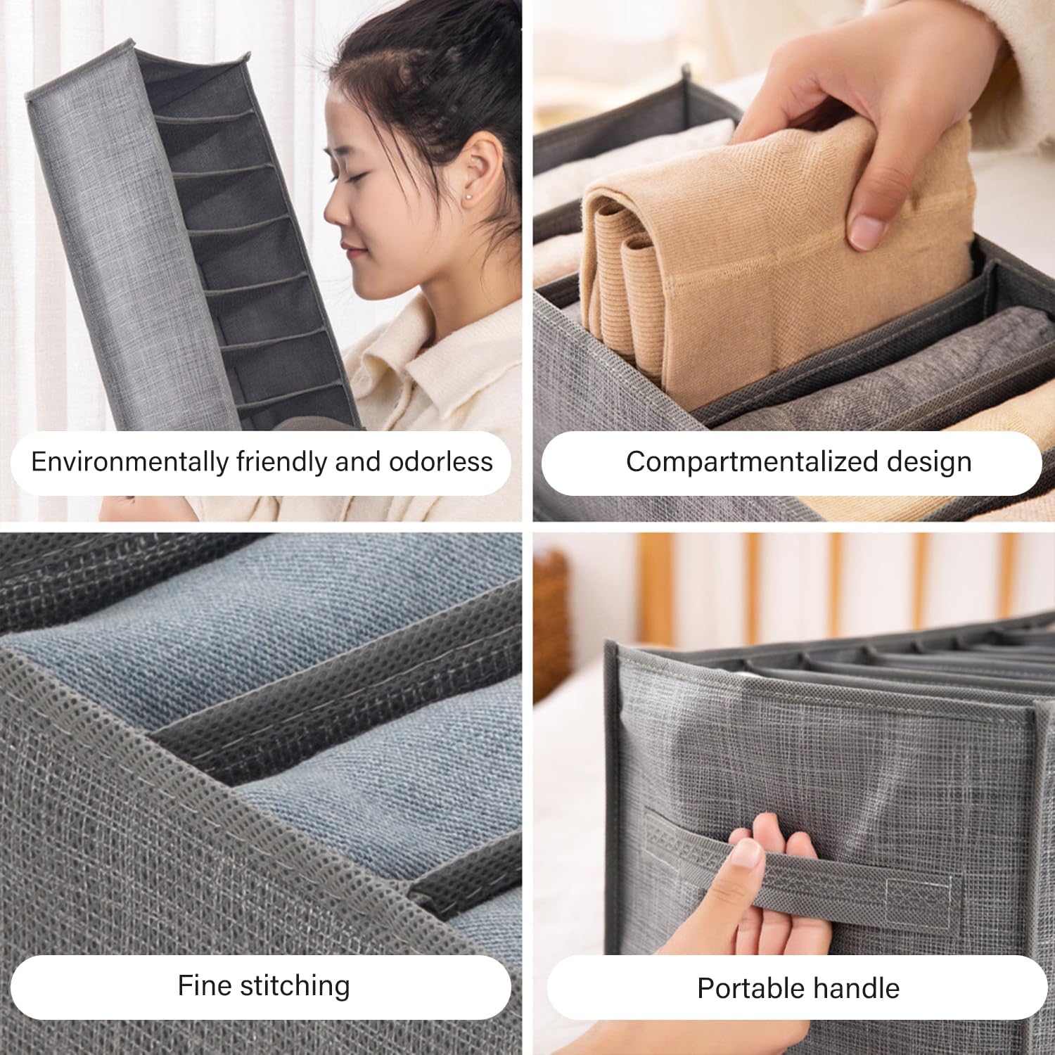 4 Packs 6-Compartment Clothes Organizer Drawer With Handles S649