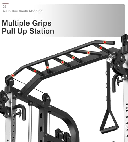 Smith Machine with Weight Stacks Power Cage Squat Rack Dual Cable Crossover Machine Home Gym Station LAT Pull Down F61115