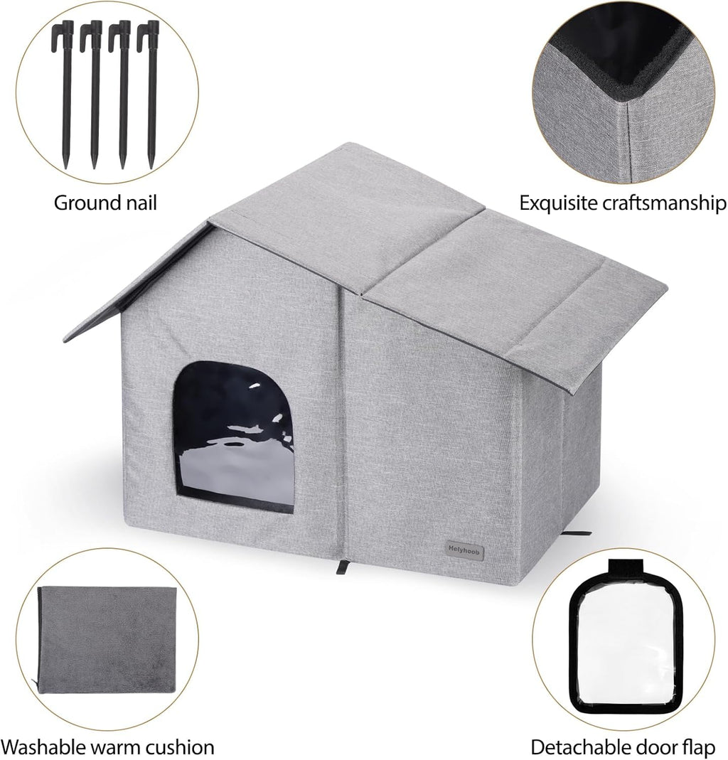 Outdoor Cat House Weatherproof Collapsible with Soft Warm Mat (20''*13''*16'') F999
