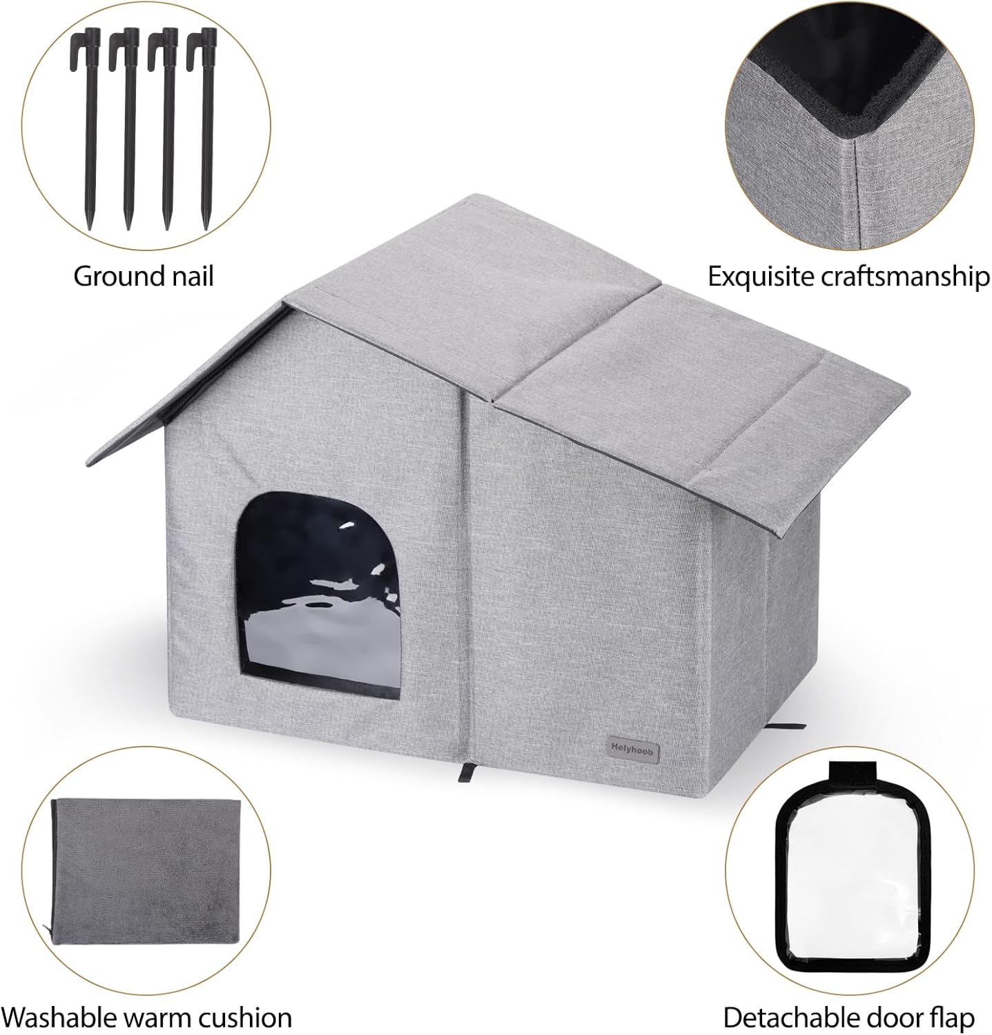 Outdoor Cat House Weatherproof Collapsible with Soft Warm Mat (20''*13''*16'') F999