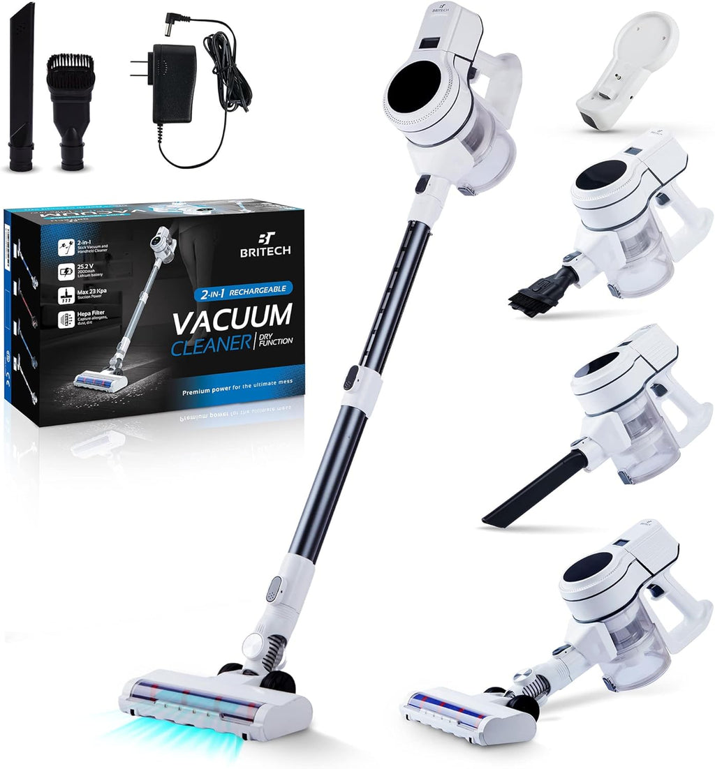 Cordless Stick Vacuum Cleaner with 250W Motor, 30min Runtime, LED Display Screen & Headlights (White) W260
