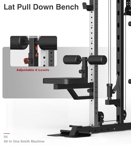 Smith Machine with Weight Stacks Power Cage Squat Rack Dual Cable Crossover Machine Home Gym Station LAT Pull Down F61115
