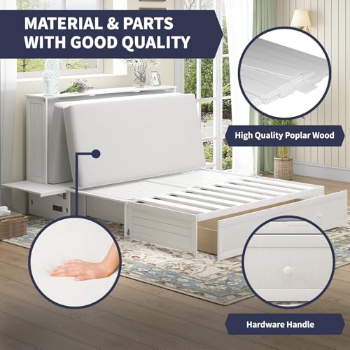 Queen Size Wall Bed with Charging Station, Solid Wood Frame, Burnt Orange S489