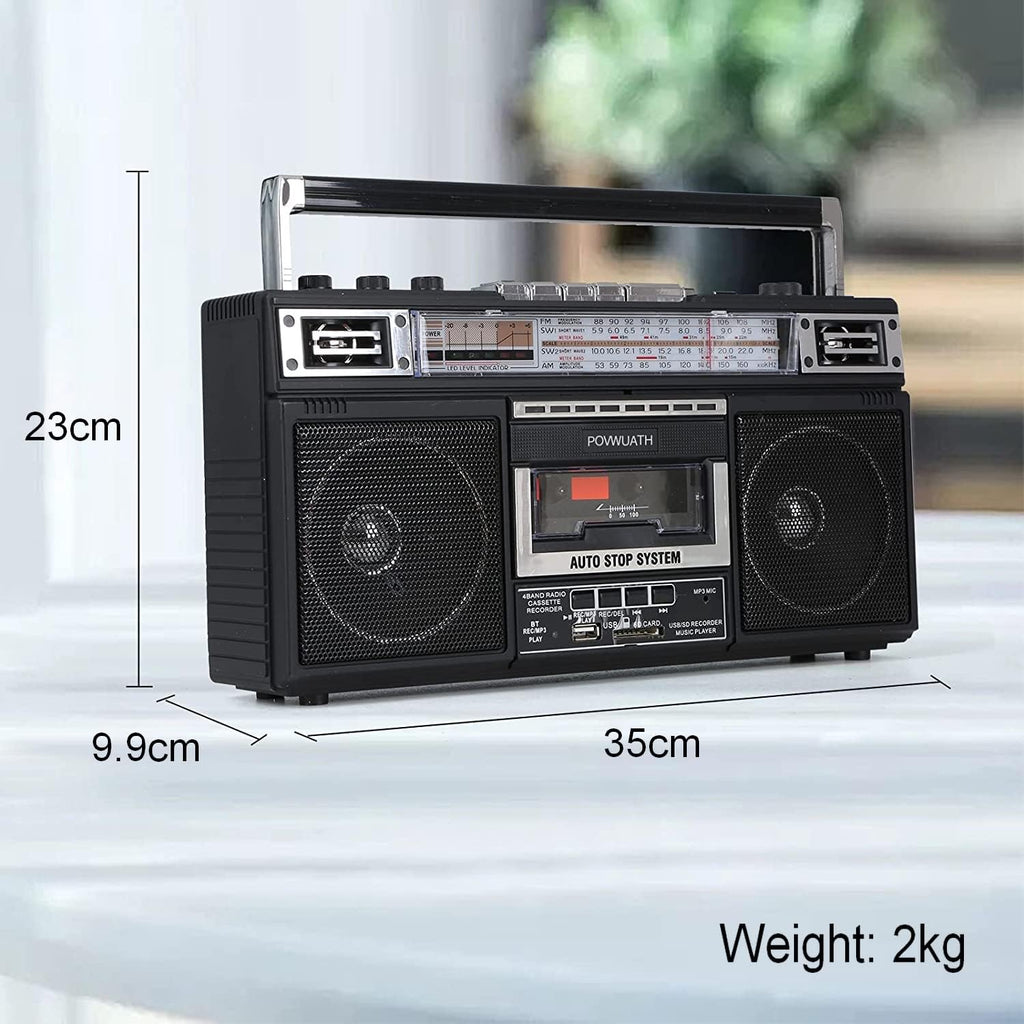 Portable Cassette Player Boombox AM/FM Radio Tape Player Recorder with Bluetooth Microphone F662865