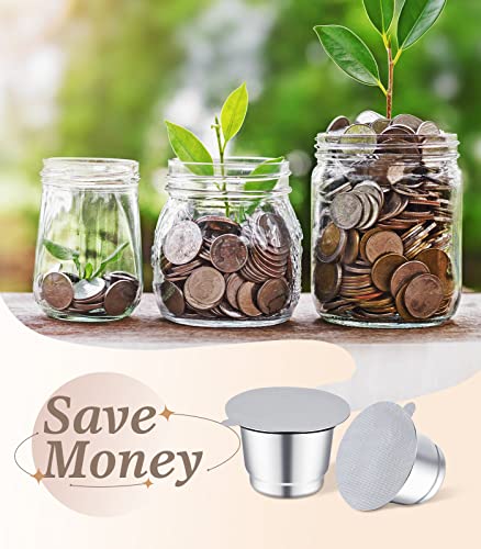 Stainless Steel Reusable Coffee Capsules, 2 Pods with 100 Lids and Spoon J261930