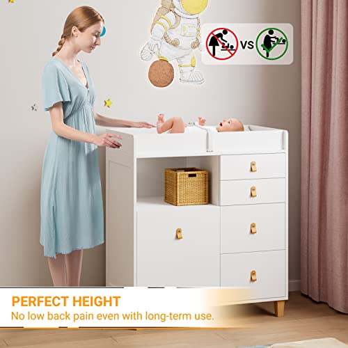 White 33.5" Wooden Baby Changing Table Dresser with Drawers V7667