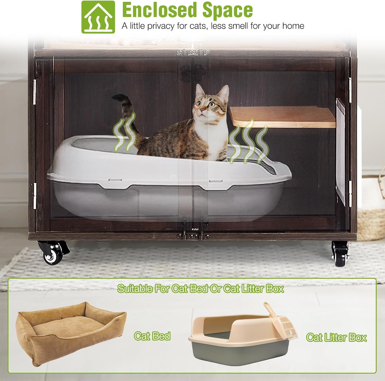 Large Wooden Cat Enclosure with Waterproof Roof, 7 Platforms, 2 Resting Box T730686