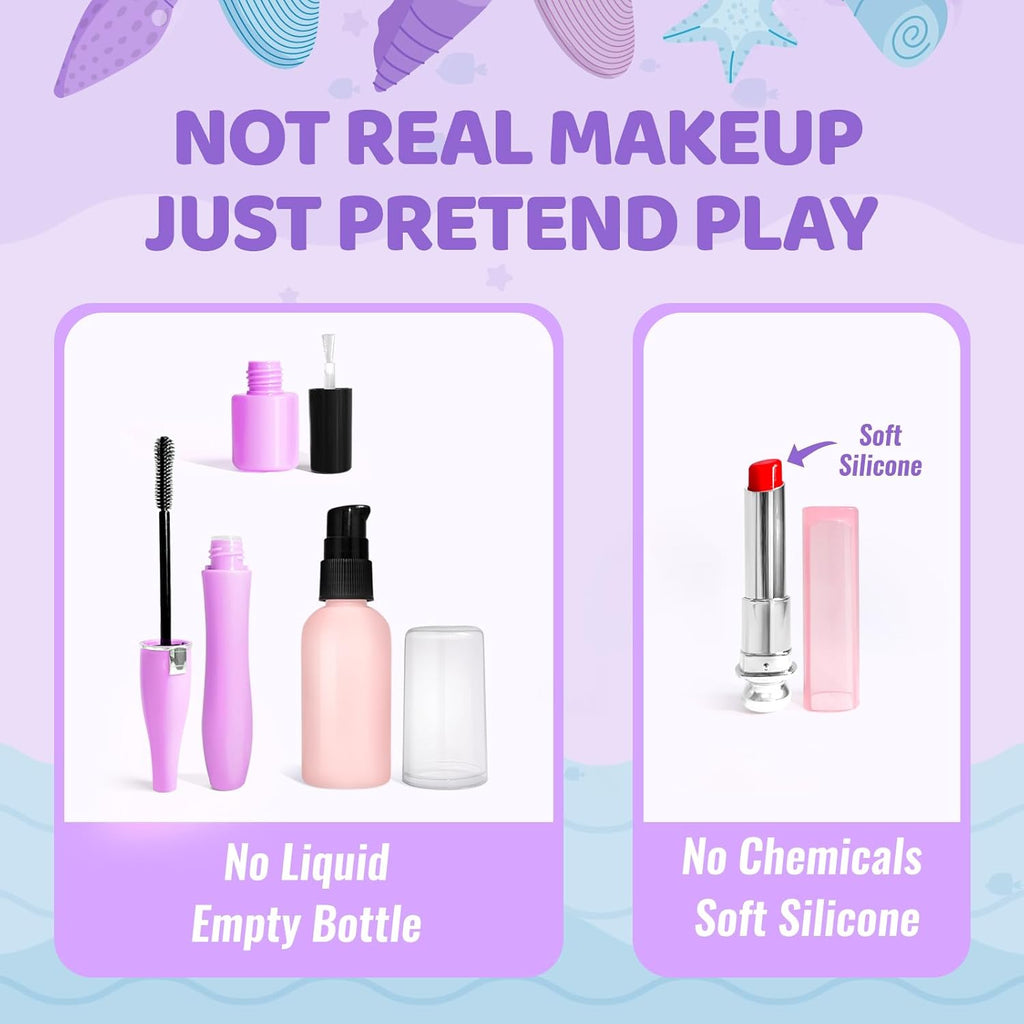 Pretend Makeup for Toddlers Toys, Fake Makeup Mermaid Toys for Girls Purse, Toddler Makeup Kit N142