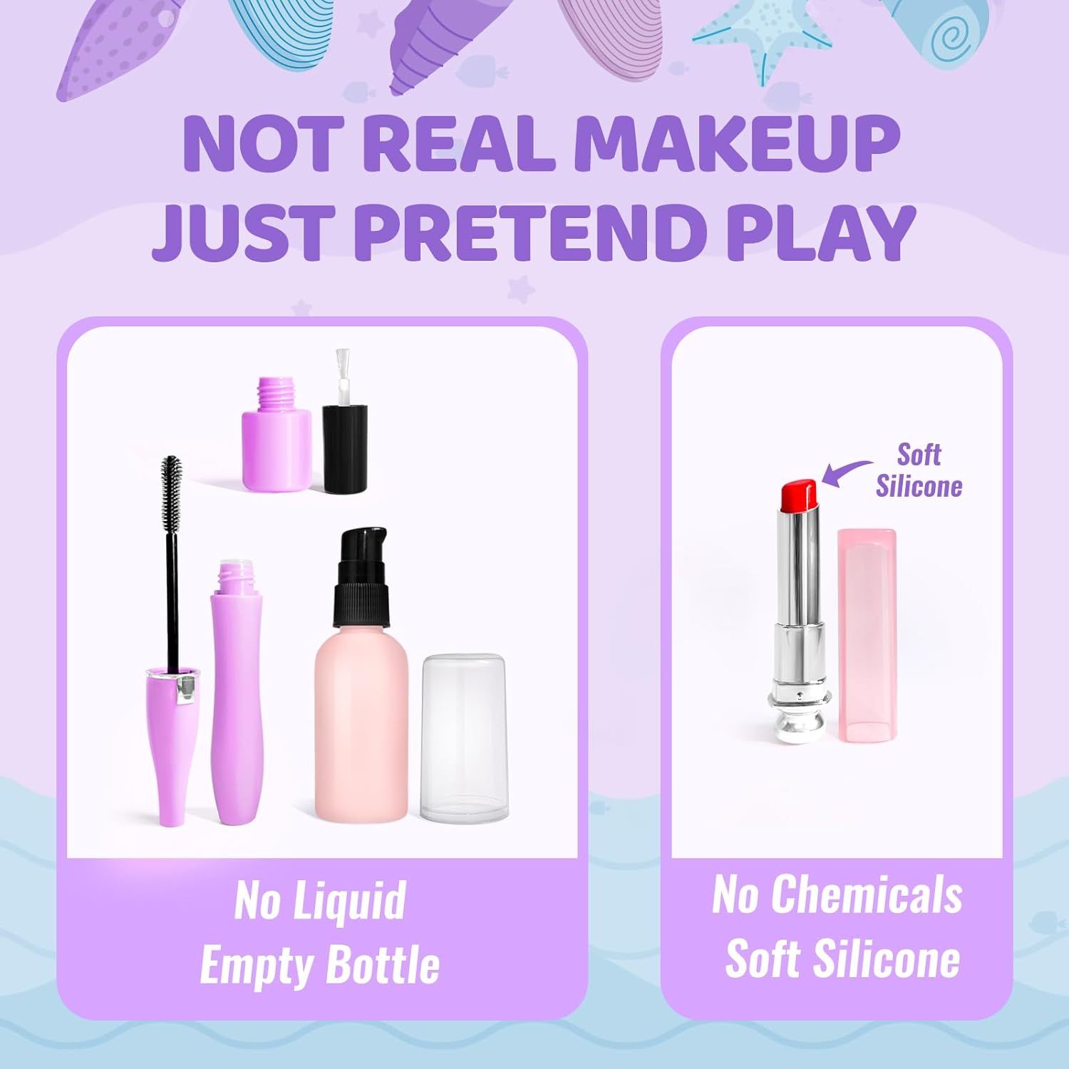 Pretend Makeup for Toddlers Toys, Fake Makeup Mermaid Toys for Girls Purse, Toddler Makeup Kit N142
