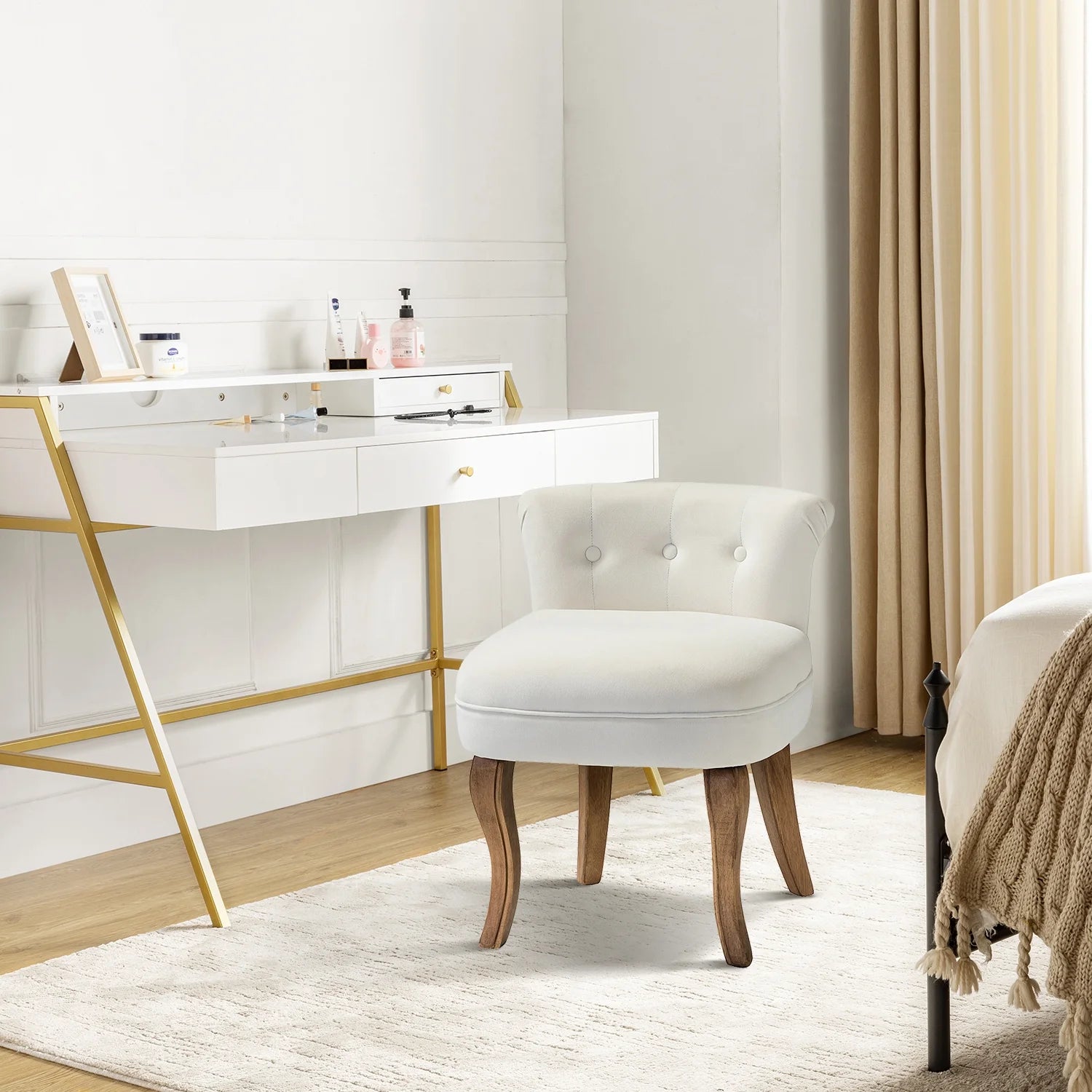 Ivory Velvet Vanity Stool A471293