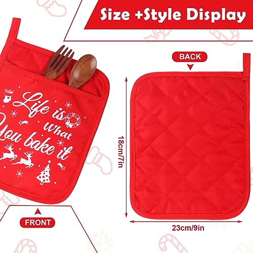 12 Pcs Red Green Pot Holders with Pockets Oven Mitts B330368