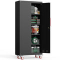 Metal Garage Storage Cabinet with 5 Adjustable Shelves, Lockable Heavy Duty Steel Cabinet with Wheels R1822