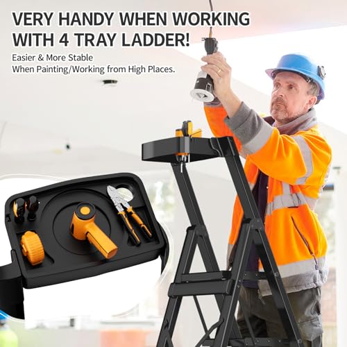4 Step Folding Aluminum Step Stool with Handgrip Anti-Slip Wide Pedal Z7595