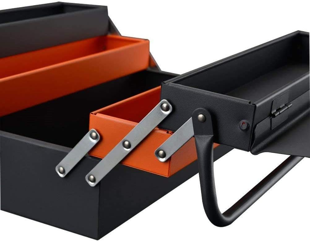 Portable Metal Tool Box with 3 Level Fold Out Organizer Storage V8895