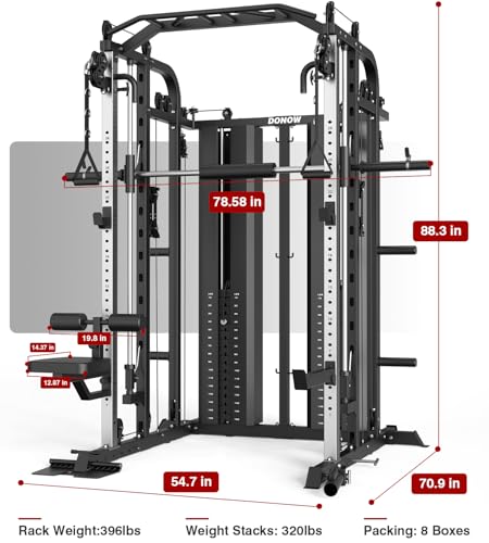 Smith Machine with Weight Stacks Power Cage Squat Rack Dual Cable Crossover Machine Home Gym Station LAT Pull Down F61115
