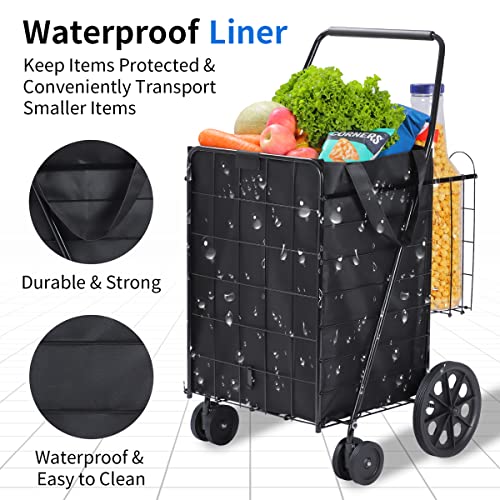 Black Foldable Shopping Cart with 360° Swivel Wheels I422