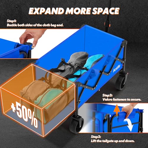 Blue Heavy Duty Collapsible Folding Wagon Cart with All-Terrain Big Wheels L776