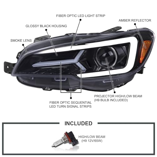 Black Housing Clear Lens Projector Headlights with Sequential LED Turn Signal Lights, L + R Pair Headlamp Assembly J91468