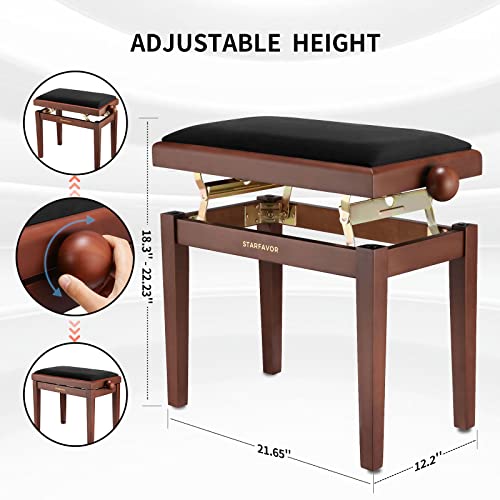 Adjustable Wooden Piano Bench with Padded Seat Cushion M339364