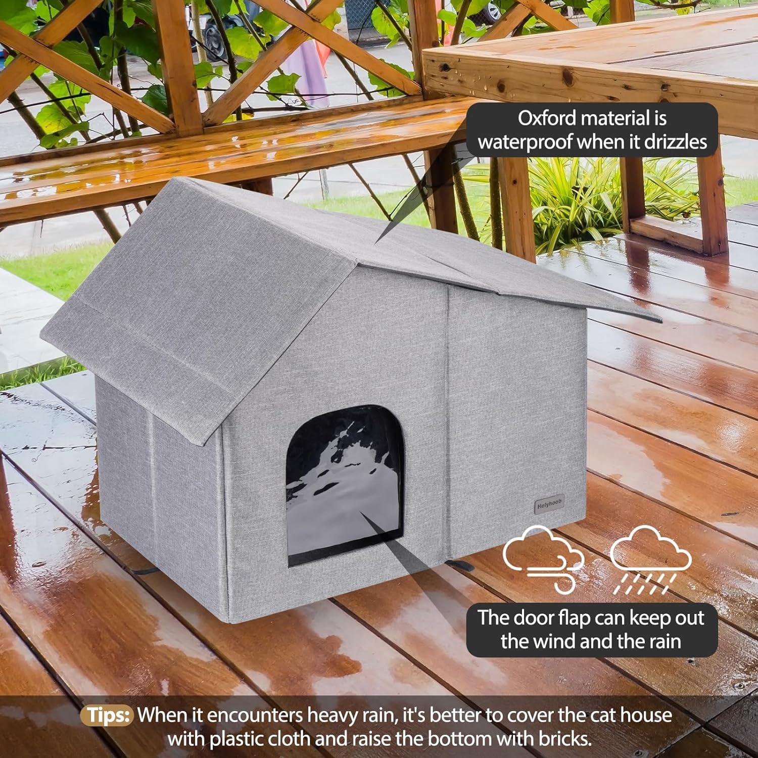 Outdoor Cat House Weatherproof Collapsible with Soft Warm Mat (20''*13''*16'') F999