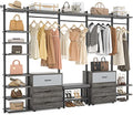 Grey Oak+Black Heavy Duty Wall Mounted Clothes Rack with 6-Drawers S688
