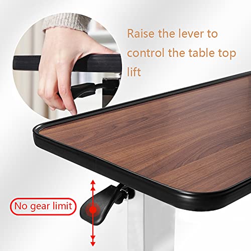 Walnut Adjustable Overbed Bedside Table with Wheels N610