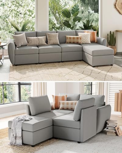 Dark Grey U Shaped 4 Seat Modular Sofa with Storage R1520