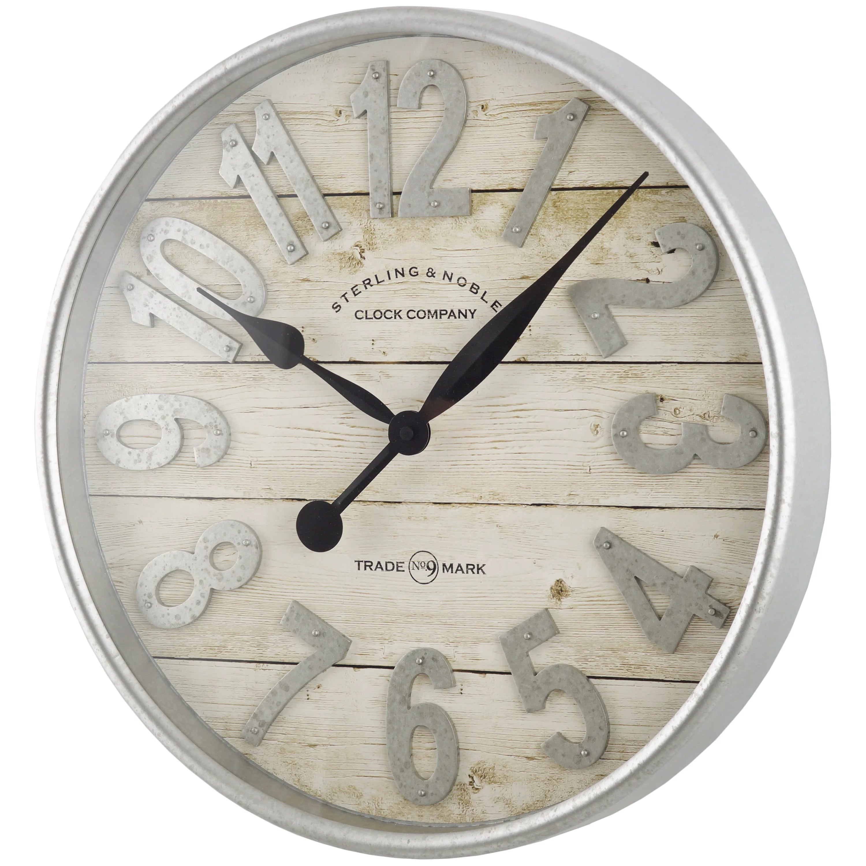 White and Galvanized Raised Analog Wall Clock M375