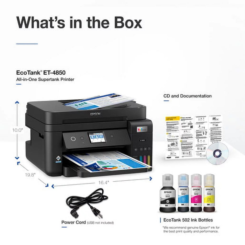 EcoTank ET-4850 Wireless All-in-One Supertank Printer with Scanner, Copier, Fax, ADF and Ethernet K36103