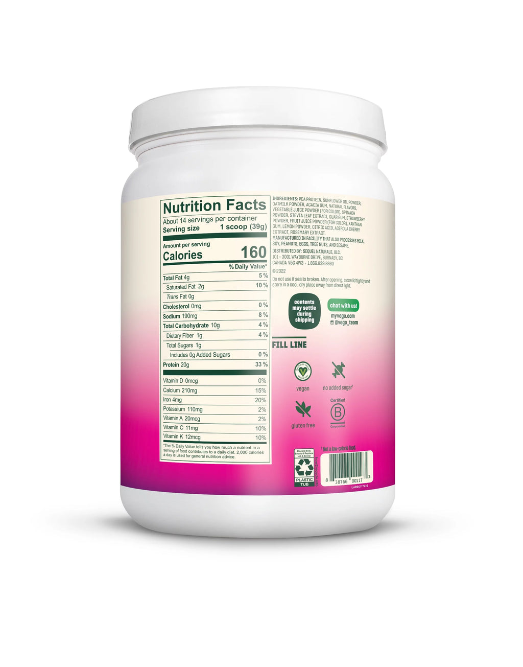 Vegan Protein Powder, 20g Plant Based Protein, 19 Oz P9466