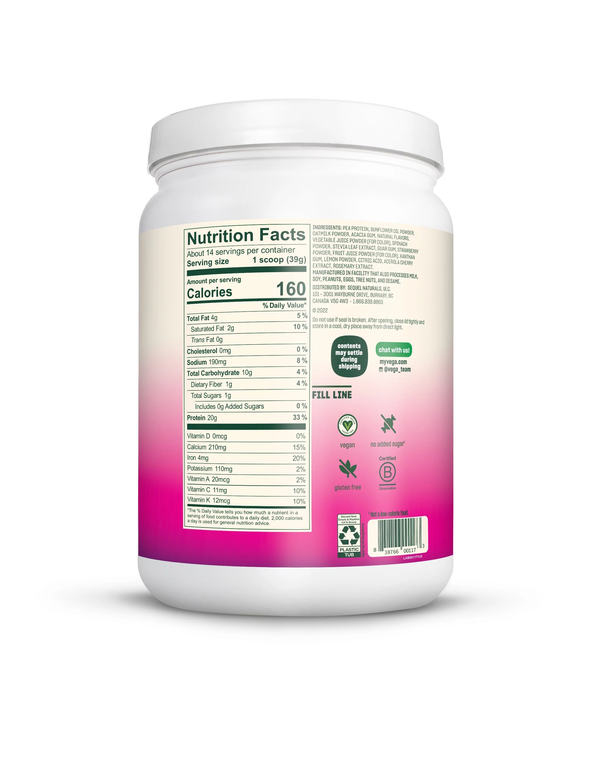 Vegan Protein Powder, 20g Plant Based Protein, 19 Oz P9466