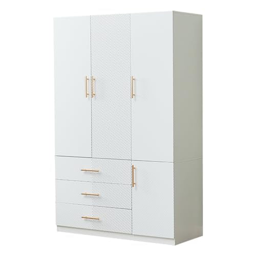 White 4 Doors 3 Drawers Wooden Closet Cabinet Wardrobe Armoire B133