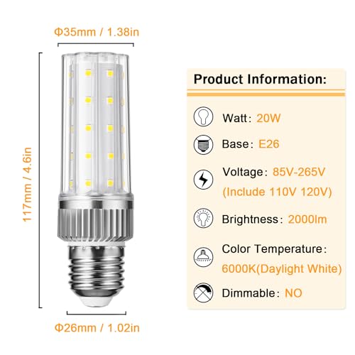 E12 LED Candelabra Bulbs, 150 Watt Equivalent, Daylight White 6000K, Non-Dimmable (4 Pack) J57844