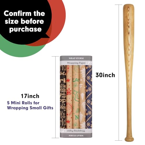 5 Rolls 17" x 120" Vintage Kraft Christmas Wrapping Paper Set B322