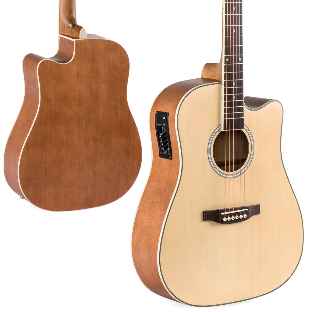 Natural Acoustic Electric Cutaway Guitar Set with Capo, E-Tuner, Bag, Picks, Strap M65278