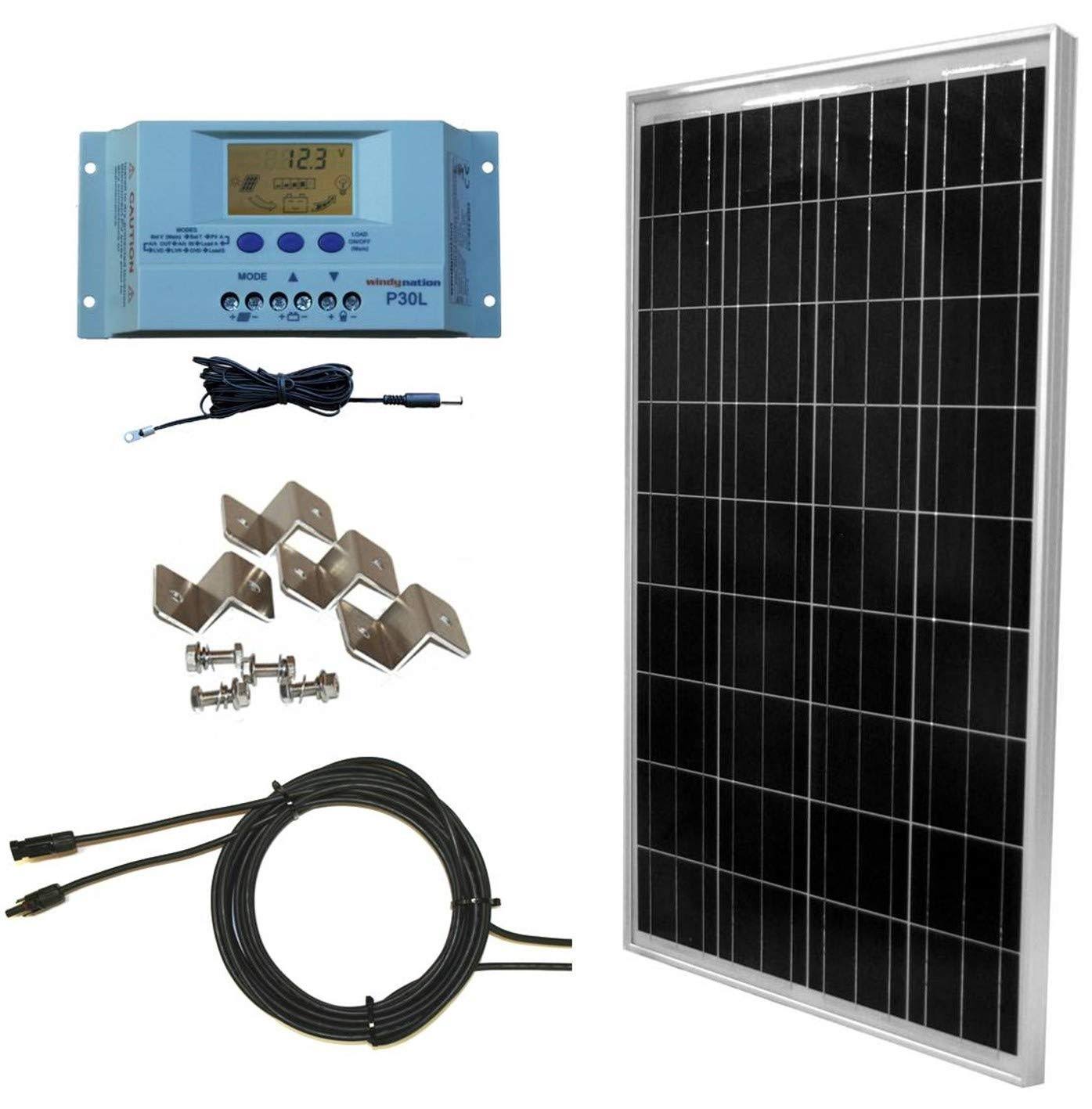 100 Watt Solar Panel Kit with LCD PWM Charge Controller + Solar Cable + MC4 Connectors + Mounting B E2672